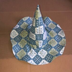 Summerween Witches Hat in reversible Green and Blue quilted pattern & floral